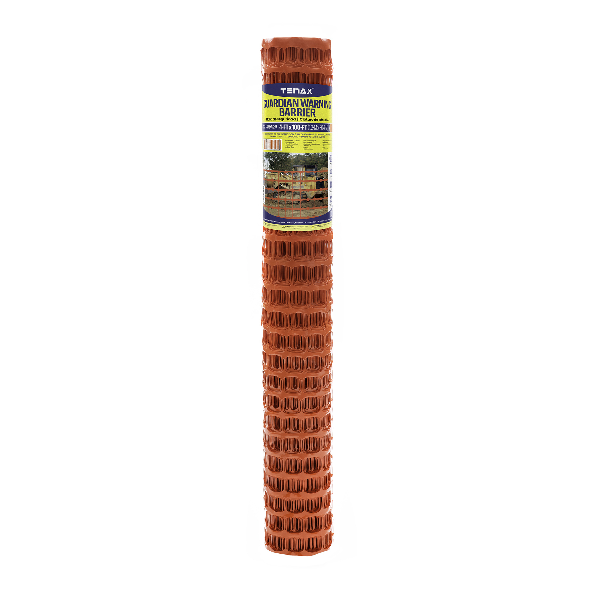 Tenax Guardian Warning Barrier — 4ft. x 100ft., High-Density Polyethylene, Orange, Model# 2A240112